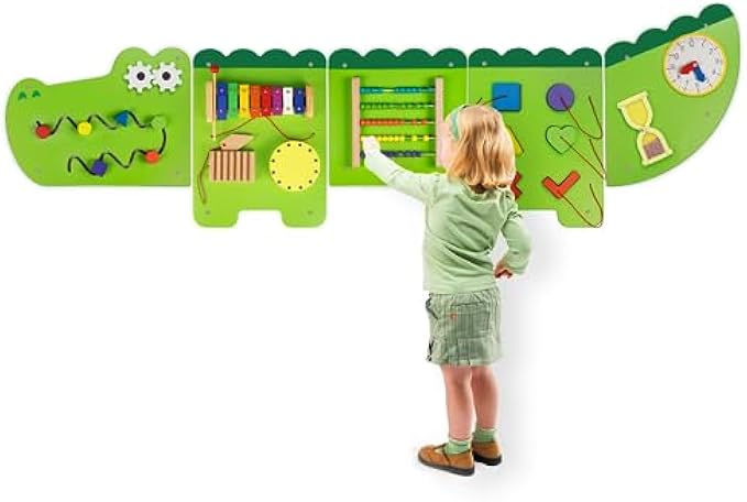 Monläurd® Crocodile Montessori Busy Board,Sensory Board,Educational Toys,Activity Cube,Wall Toys,Daycare Furniture,Playroom Furniture,Interactive Toys,Wooden Toys,Learning Toys,Boys and Girls 6 M+