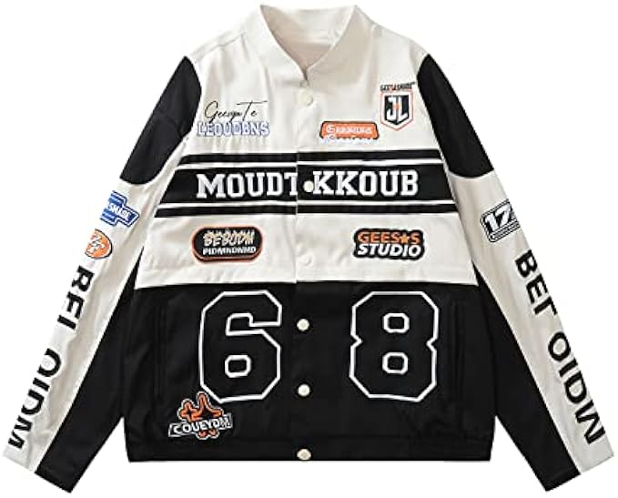 Aelfric Eden Men's Harajuku Graphic Print Varsity Jacket Colorblock Zipper Closure Baseball Coats