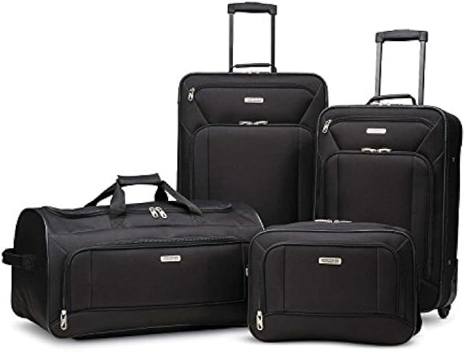 American Tourister Fieldbrook XLT Softside Upright Luggage, Black, 4-Piece Set (BB/WD/21/25 UP)