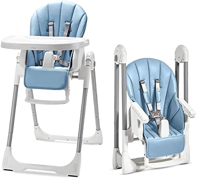 KÜB 3-in-1 Foldable Baby High Chair (Blue) | Multifunctional Infant HighChair for Babies & Toddlers | Removable Seat & Tray for Easy Clean | 7 Height & 4 Recline Adjustable | 2 Locking Wheels | Safe