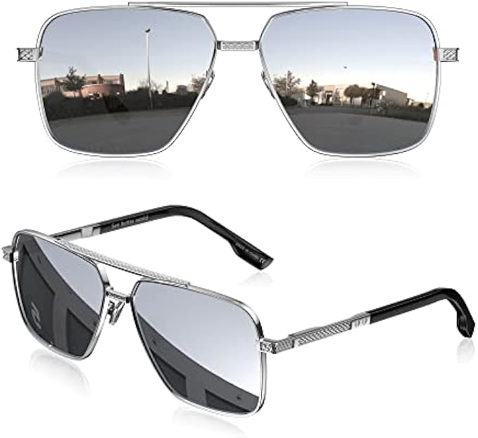 LUENX Aviator Sunglasses for Men, Trendy Retro Oversized Rectangular Frame UV400 Protection