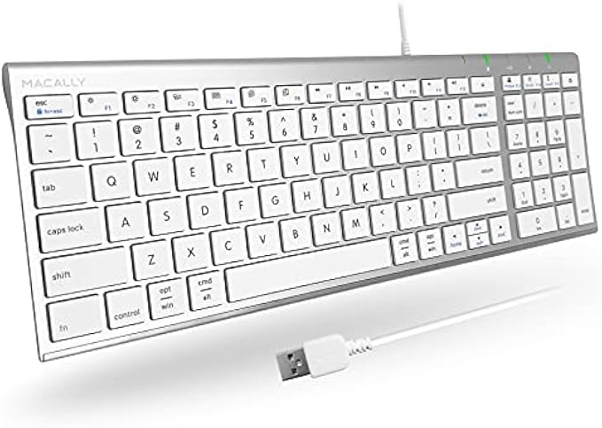 Macally Keyboard for Mac and Windows, Apple Wired Keyboard Compatible - Slim, Space-Saving Design USB Keyboard with Numeric Keypad - Budget-Friendly Laptop, MacBook, iMac Keyboard Replacement