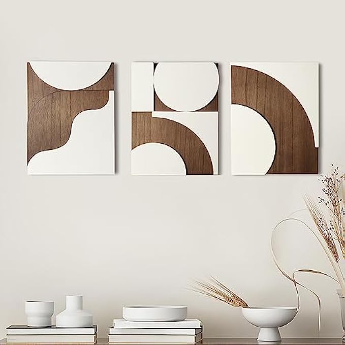 Oakrain 3 Packs Wood Wall Decor - Geometry Abstract Modern Home Wood Wall Art Sculpture for Living Room, Bedroom, Office(11.8 x 15.7 x 1.14 inches)