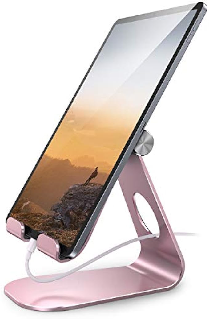 Lamicall Tablet Stand Adjustable, Tablet Stand : Desktop Stand Holder Dock Compatible with Tablet Such as iPad 2018 Pro 9.7, 10.5, Air Mini 4 3 2, Kindle, Nexus, Tab, E-Reader (4-13'') - Rose Gold