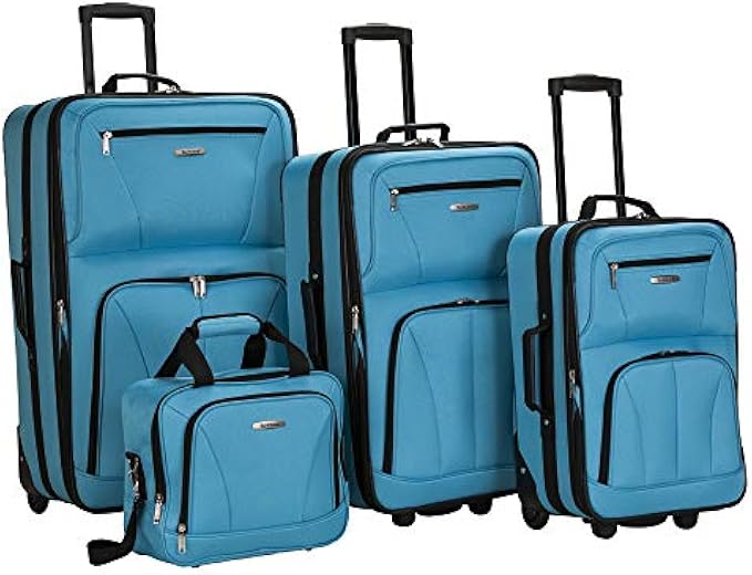 Rockland Journey Softside Upright Luggage Set,Expandable, Turquoise, 4-Piece (14/19/24/28)