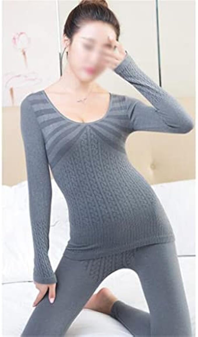 YFQHDD 2021 Underwear Print Striped Lace Warm Cotton Long Winter (Color : Gray, Size