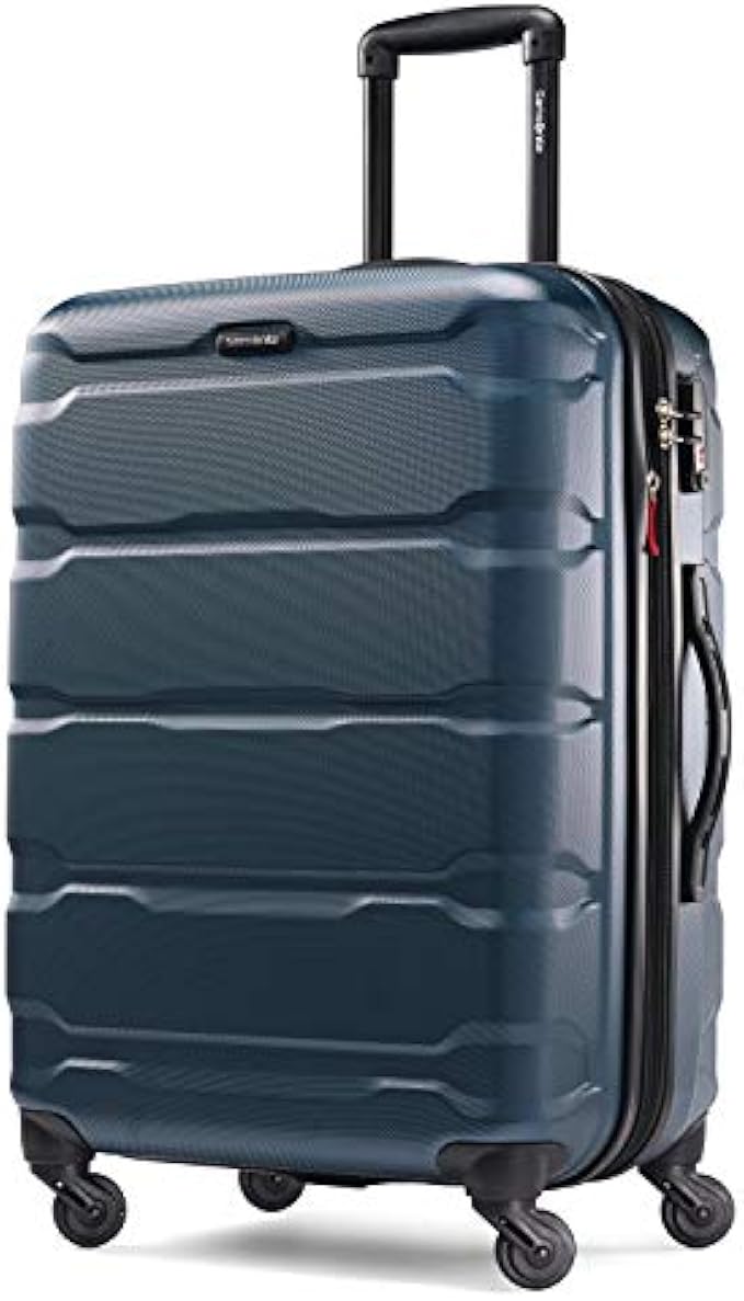 Samsonite Omni PC Hardside Expandable Luggage with Spinner Wheels, Checked-Medium 24-Inch, Teal