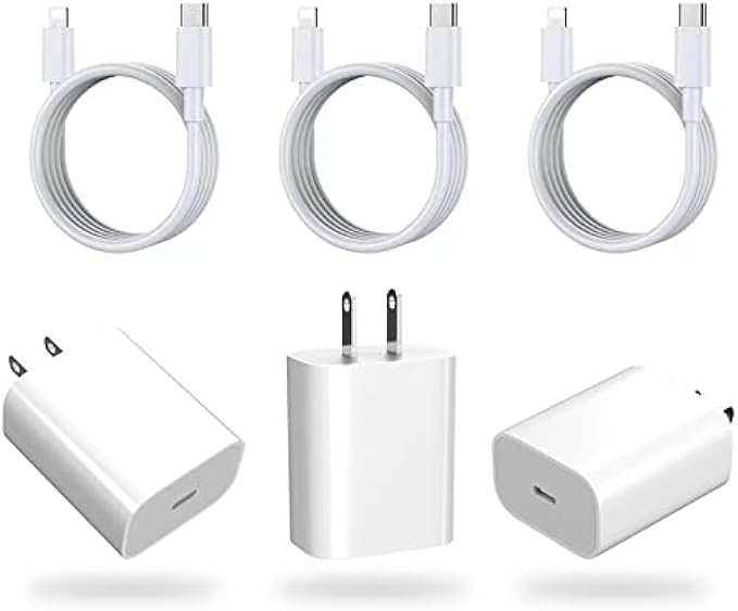 3-Pack Fast Charger for iPhone, 20W PD USB C Wall Fast Charger Adapter with USB C Cable Compatible with iPhone 14/14 Pro/14 Pro Max/14 Plus/13/12/11, iPad Pro and More