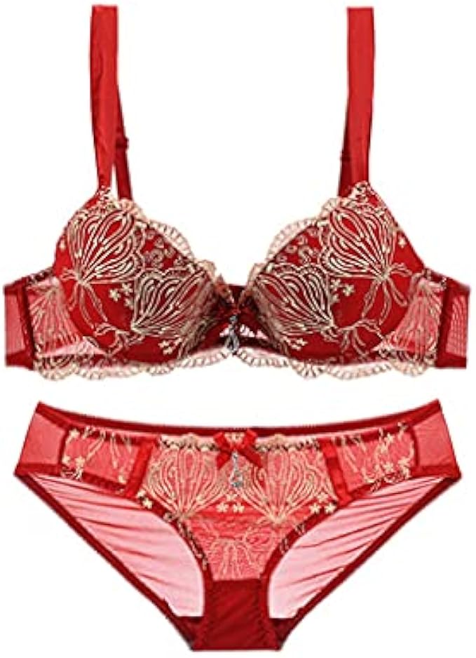 TJLSS Red Brassiere Cotton Thick A B C Cup Gold Embroidery Push Up Bra Set Women Lace Lingerie (Color : White-Dinosaur Doodle4, Size : 80B)