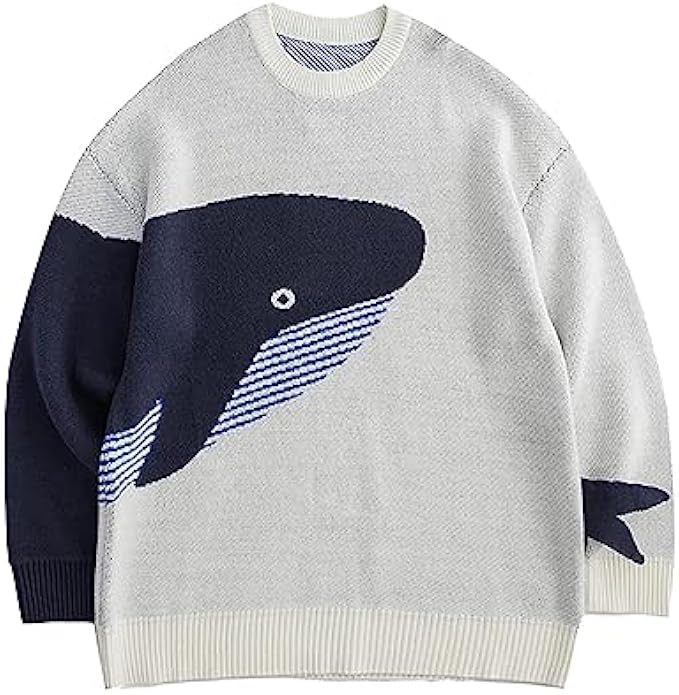 Aelfric Eden Mens Color Patchwork Oversized Sweater Knit Jumper Pullover Unisex Blue Flame Long Sleeve Casual Sweaters