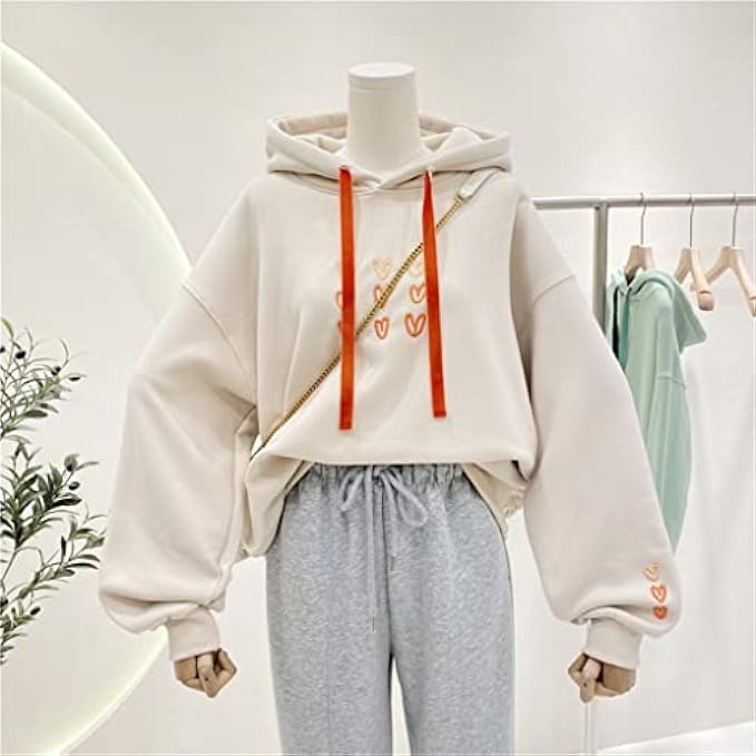 JGQGB Women Hoodie Winter Korean Sweatshirt Print Letters Harajuku Long Sleeve Plus Velvet Bottoming Pullover Female (Color : C, Size : XL Code)
