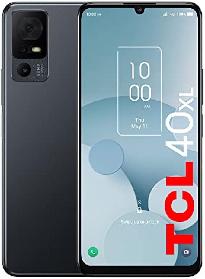 TCL 40XL Unlocked Cell Phone 6GB + 256GB, 6.75" 90Hz Display Mobile Phone, Smartphone Android 13, 50MP AI Camera, 5000 mAh, 4G LTE, U.S. Version, Dark Gray