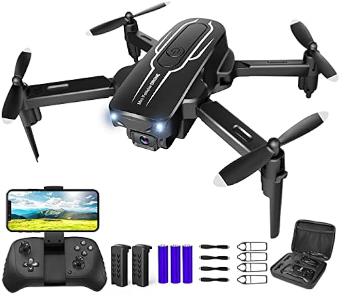 Drone with Camera for Adults Kids - 1080P HD FPV Camera Drones with Carrying Case, Foldable Drone Remote Control Toys Gifts RC Quadcopter for Boys Girls with 2 Batteries, Auto Hover, Headless Mode, On