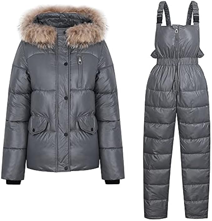 UXZDX Suspter Suit Winter Cotton Fashion Thickening Warm Cotton Two Sets of Fashion Coat Women's Women's (Color : D, Size : L Code)