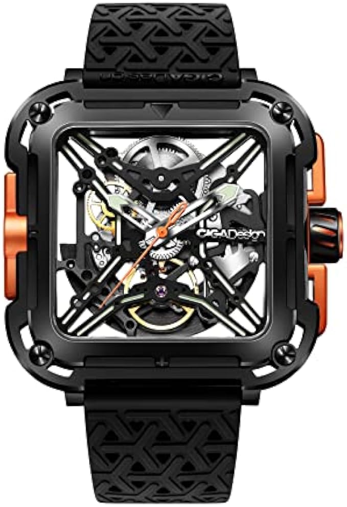 CIGA Design Mechanical Automatic Watch X Series SUV Inspired Anti-Shock Design Sapphire Crystal Analog Skeleton Watches with Silicone and Nylon Strap Fashion Wrist Accessories for Men and Women