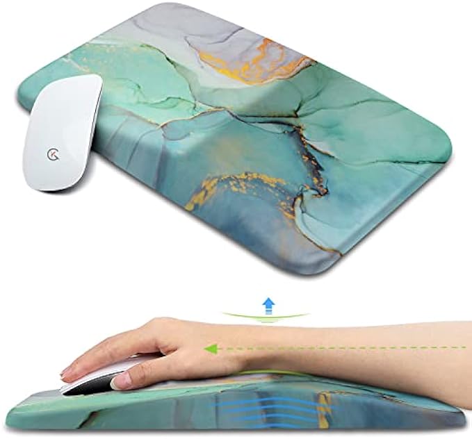 KUOSGM Large Ergonomic Mouse Pad Wrist Support, Carpal Tunnel Pain Relief Mousepad Wrist Rest, Wrist Pad for Mouse with Gel Memory Foam for Computer & Wireless Mouse(Green Gold Marble, 13x8 inch)