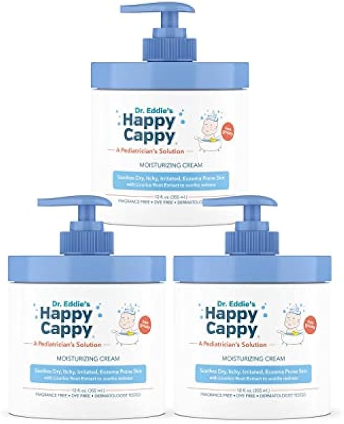 Happy Cappy Dr. Eddie's Pediatrician-Formulated Moisturizing Baby Lotion - Gentle, Paraben Free, Hypoallergenic, Sulfate Free - Soothes Dry Skin, Eczema and Reduces Redness, 12 oz each, 3-Pack