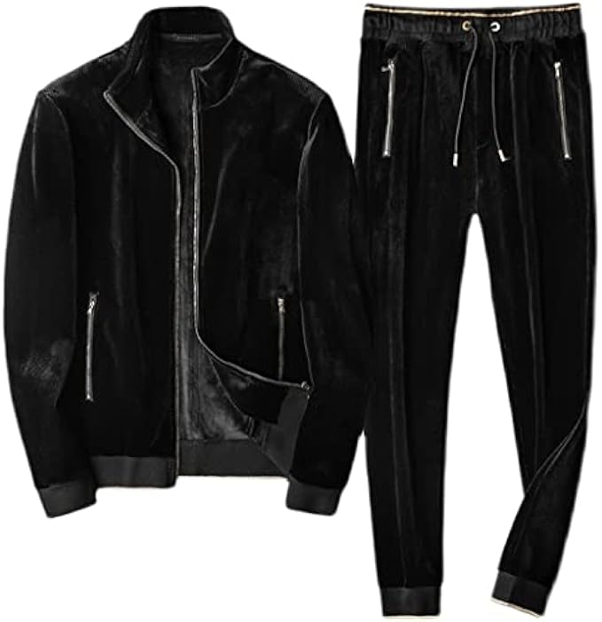 MMLLZEL Autumn and Winter Clothing Men's Fashion Tracksuit Set Trend Gold Velvet Thickening Plus Velvet Zipper Suit (Color : D, Size : 6XL Code)