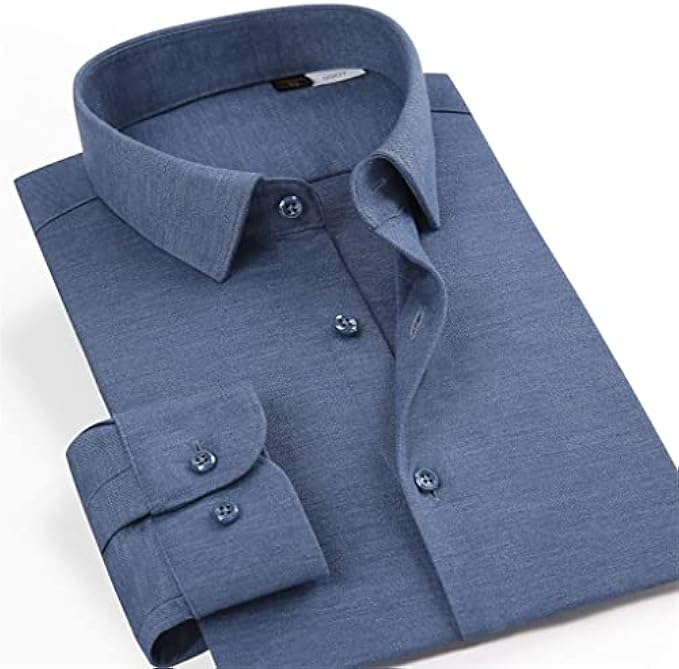 TREXD Men's Fashion Autumn Winter Casual Wool Shirts Comfortable Standard-fit Long Sleeve Solid Dress Shirt (Color : D, Size : 40 Code)