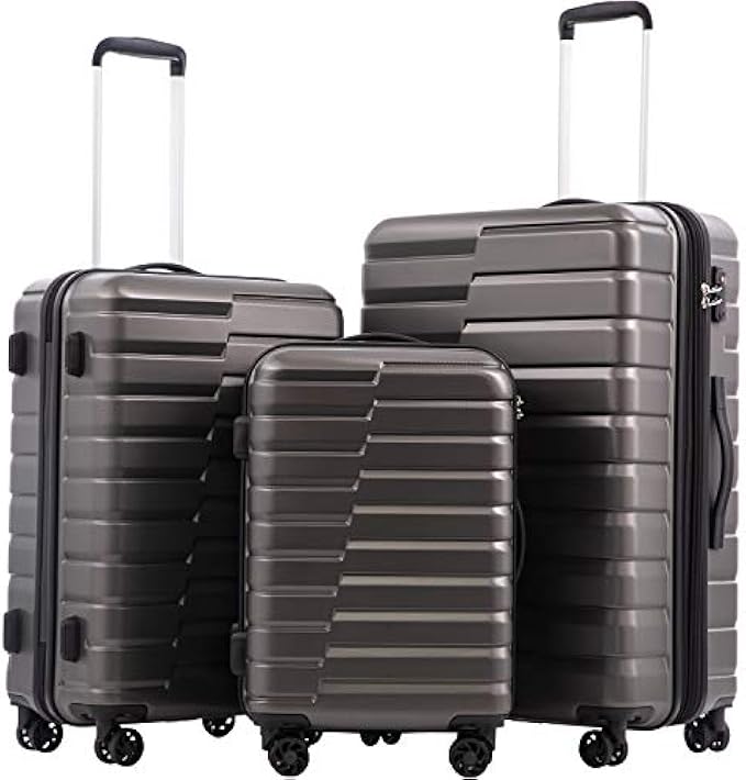 COOLIFE Expandable Suitcase PC ABS TSA Luggage 3 Piece Set Lock Spinner Carry on (gray)