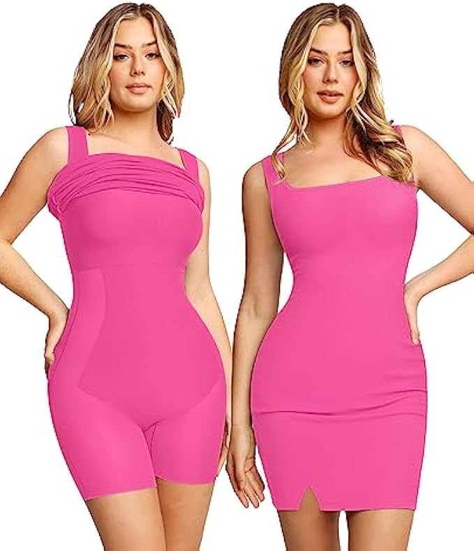 Popilush Shaper Dress Mini Slit Bodycon Built in Shapewear Bra 8 in 1 Sleeveless Slip Summer Dress for Women 2023