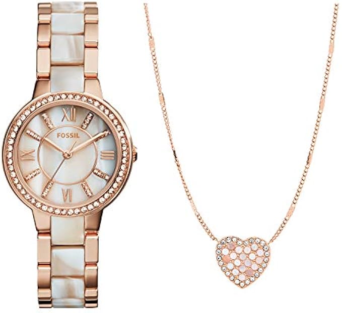 Fossil Virginia Women's Watch with Crystal Accents and Self-Adjustable Stainless Steel Bracelet Band