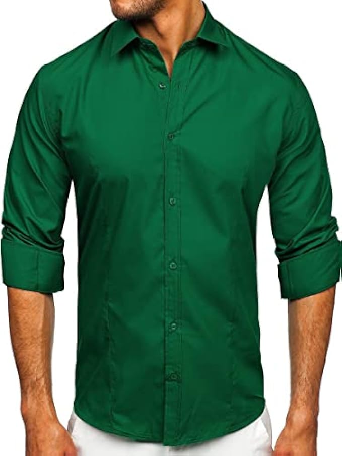 DELCARINO Men's Muscle Fit Dress Shirts Long Sleeve Casual Slim fit Button Down Shirt