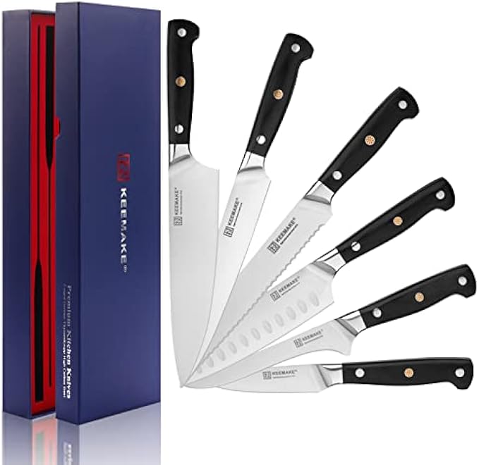 KEEMAKE Kitchen Knife Set Without Block, Professional Sharp Chef Knife Set with German 4116 Stainless Steel Cooking Knives Set for Kitchen with Pakkawood Handle, 6 Piece in Elegant Gift Box