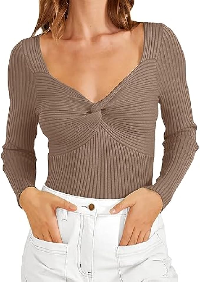LILLUSORY Women's 2023 Fall Clothes Sexy Twist Knot Top Ribbed Knit Going Out Long Sleeve Y2k Pullover Sweater Tops