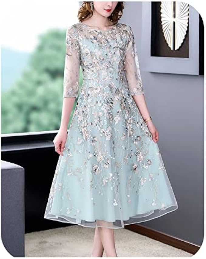 N/A Floral Embroidery French Spring and Summer New Elegant Dress High-Grade Dress (Color : D, Size : XX-Large)