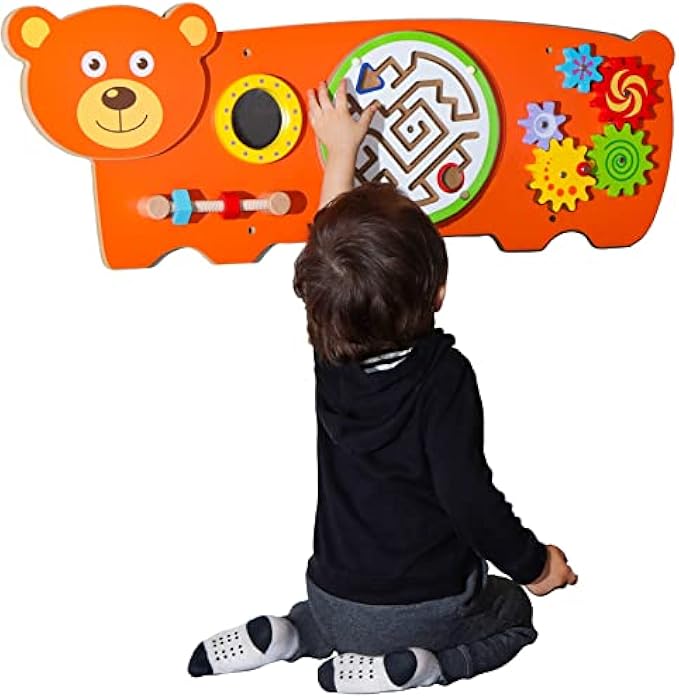 D DAKIN Learning Sensory Wall Toy for Toddlers - Bear Sensory Board Field with Fun Learning Activities - Wall Busy Board Learning Activity Wall Panel Toy for Kids Playroom & Children's Daycare
