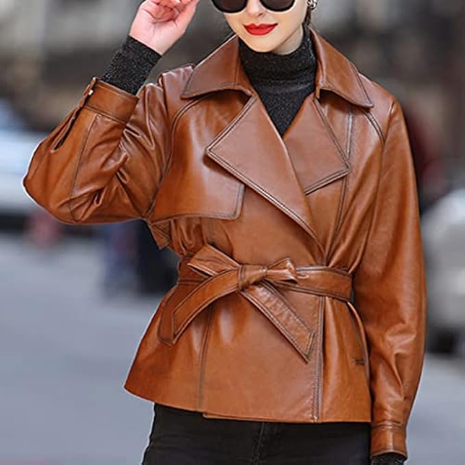 WXBDD Dark Brown Leather Leather Jacket Fashion Model Female Short Leather High Waist Casual Suit Collar Jacket Thin (Color : White-Patch Five-Pointed star4, Size : Medium)