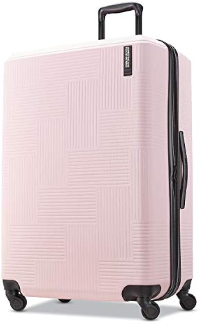 American Tourister Stratum XLT Expandable Hardside Luggage with Spinner Wheels, Pink Blush, Checked-Large 28-Inch