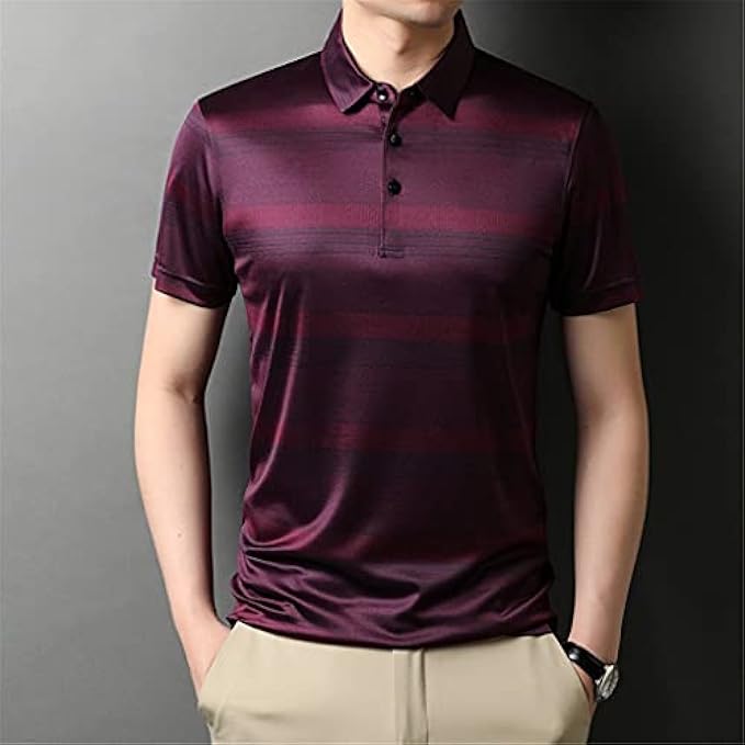 HNKDD Summer Fashion Striped Men's Short-Sleeved Pullover Lapel Half-Sleeved T-Shirt for Men (Color : E, Size : XL Code)