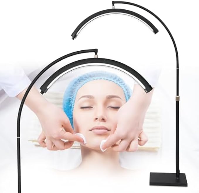 Etespie Eyelash Light,Half Moon Floor Lamp,Eyelash Lamp Half Moon,Adjustable Cool & Warm Lighting Lash Light,Height Adjustable with Phone Holder-for Lash,Facial,Makeup,Tattoo,Skincare (Black)