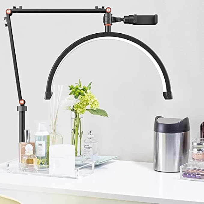 Lash Light for Eyelash Extensions, Estheticians Light, Half Moon Lash Lamp, Eyelash LED Desk Lamp, Lighting for Beauty, Skincare, Lashes, Eyebrows, Filming, and Content Creation(Black）