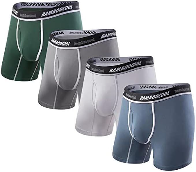 BAMBOO COOL Men's Underwear Boxer Briefs Soft Bamboo Viscose Breathable Athletic Underwear for Men 4 Pack