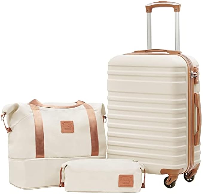Coolife Luggage Sets Suitcase Set 3 Piece Luggage Set Carry On Hardside Luggage with TSA Lock Spinner Wheels (White, S(20in)_carry on)