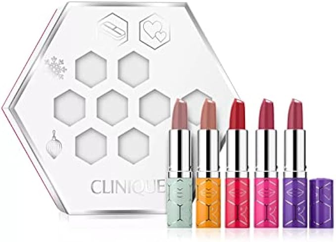 Clinique Kisses Dramatically Different Lipstick Shaping Lip Colour 5in1 Gift Set Bamboo Pink, Tenderheart, Angel Red, Raspberry Glace and A Different Grape