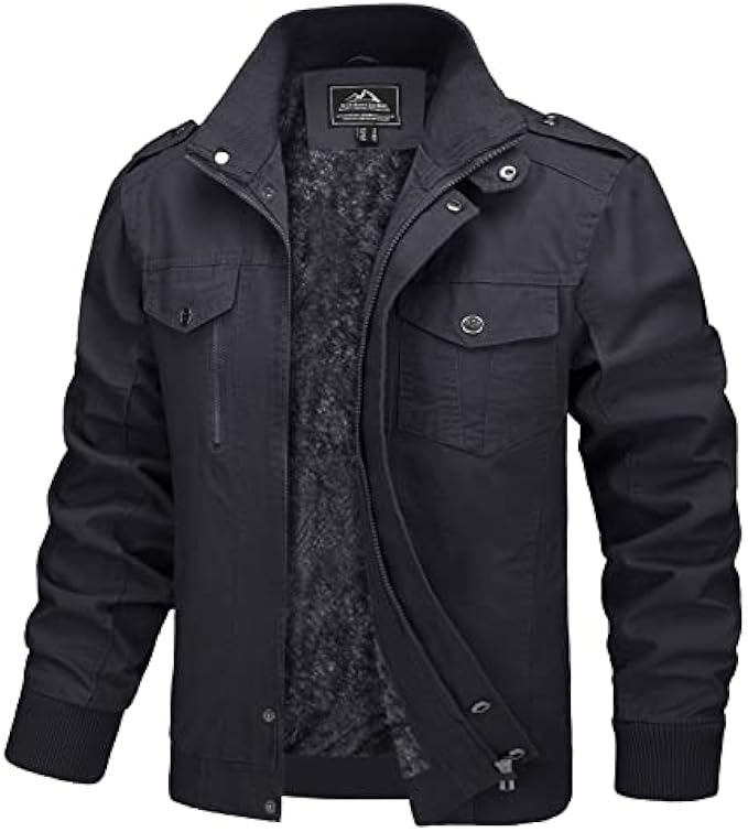 MAGCOMSEN Men's Winter Jacket Cotton Cargo Work Jacket Fleece Lined Military Thicken Warm Coat Outwear with 5 Pockets