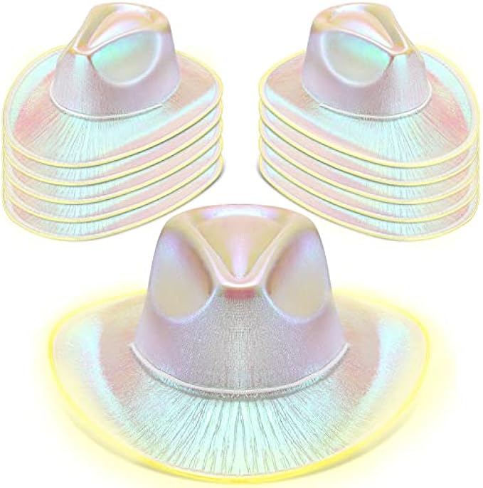 10 Pack Lights Cowboy Cowgirl Hat LED Flashing Hat Light Up LED Cowboy Cowgirl Hat for Western Cowboy Costume Role Play Xmas