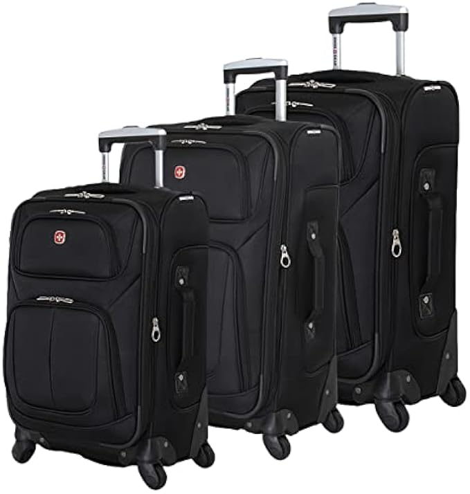 SwissGear Sion Softside Expandable Roller Luggage, Black, 3 Piece Set (21/25/27)