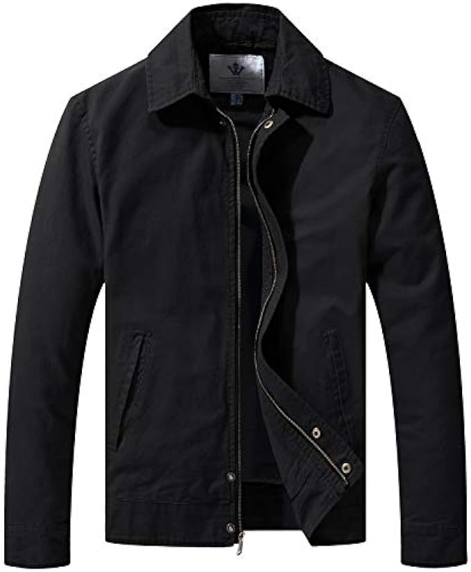 WenVen Men's Lightweight Military Cotton Jacket Casual Spring Lapel Work Coat
