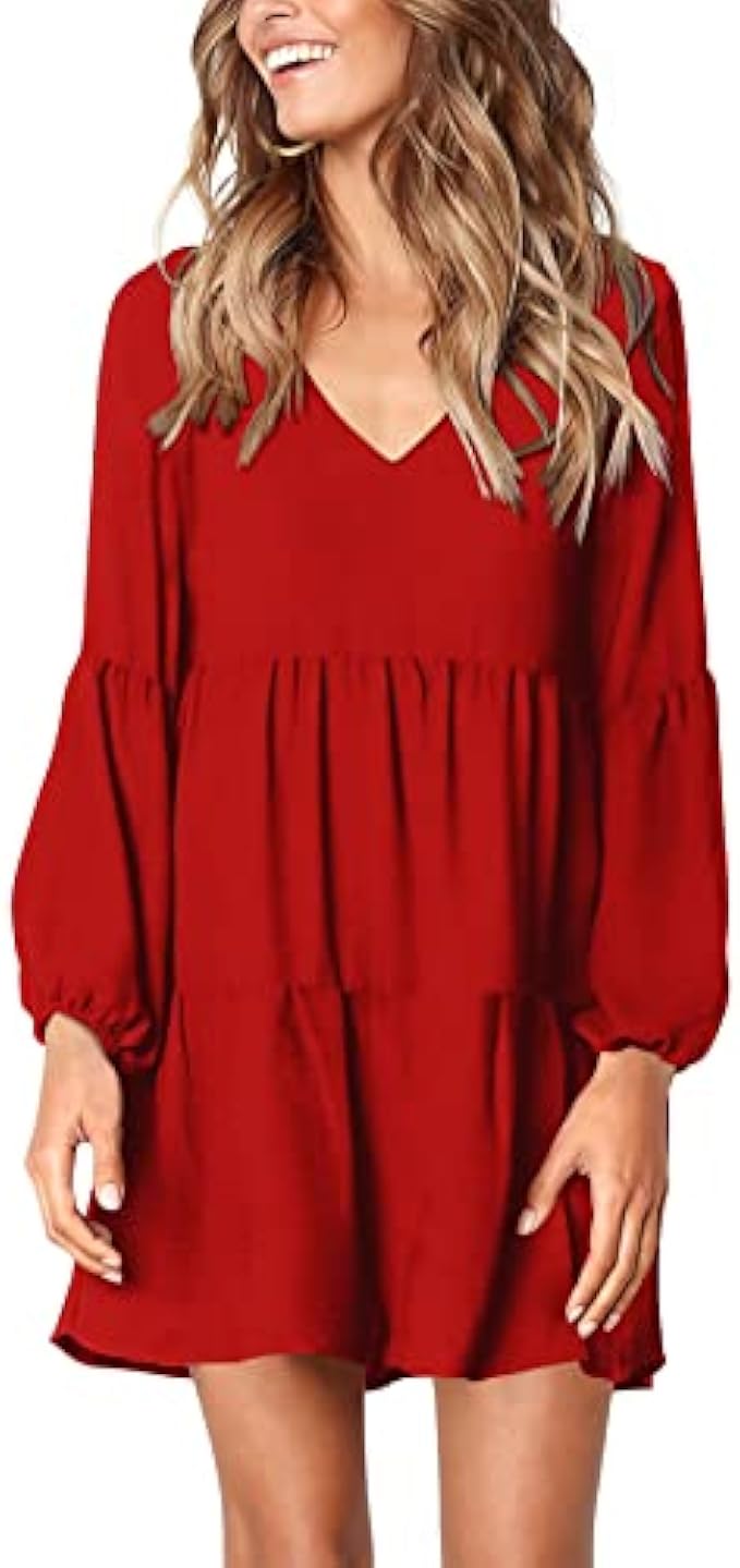 Amoretu Women Summer Tunic Dress V Neck Casual Loose Flowy Swing Shift Dresses