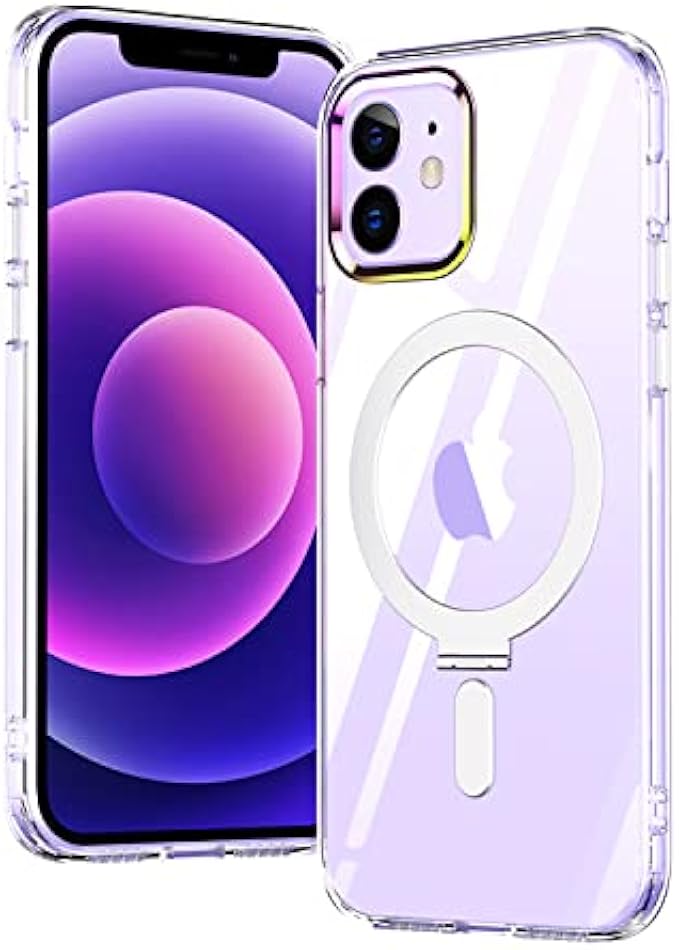 Magnetic for iPhone 12/12 Pro 6.1 inch with Invisible Stand Compatible with MagSafe Charger Ultra Slim Hard Back Metal Kickstand Cute Case for 12/12 Pro Clear