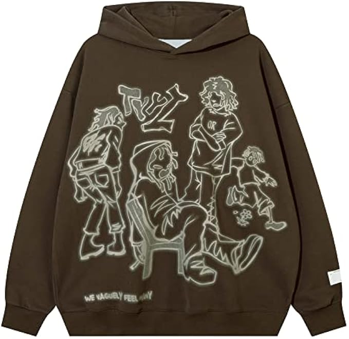 Aelfric Eden Men’s Novelty Cartoon Graphic Hoodies Streetwear Hooded Sweatshirt Pullover Hip Hop Fashion Hoodies Unisex