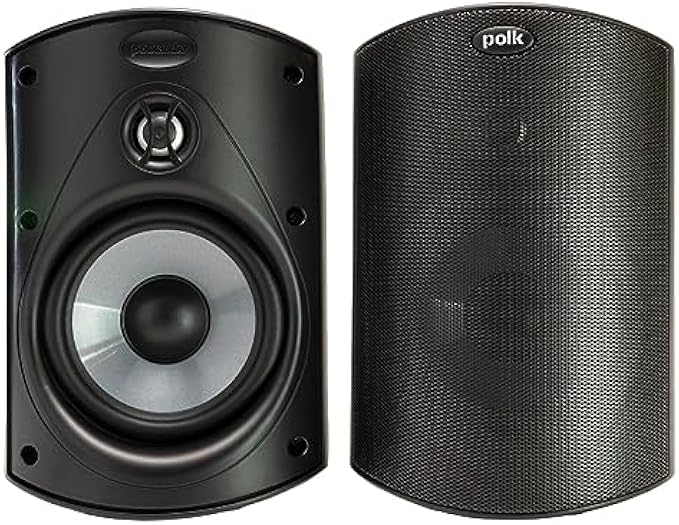 Polk Audio Atrium 4 Outdoor Speakers with Powerful Bass (Pair, Black), All-Weather Durability, Broad Sound Coverage, Speed-Lock Mounting System