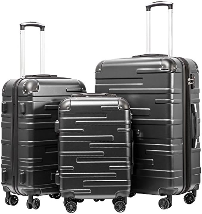 Coolife Luggage Expandable(only 28") Suitcase 3 Piece Set with TSA Lock Spinner 20in24in28in (reg grey)