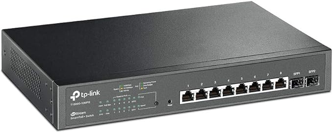 TP-Link 8 Port Gigabit PoE Switch | 8 PoE+ Ports @116W, w/2 SFP slots | Smart Managed | Limited Lifetime Protection | Support L2/L3/L4 QoS, IGMP and Link Aggregation (T1500G-10MPS)
