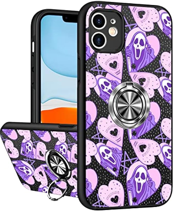 JoySolar for iPhone 11 Case Cute Ghost Scream Horror Skull Skeleton Movie for Girls Kids Girly Magnetic Kickstand Phone Cover with Ring Holder Stand Military for Apple iPhone 11 6.1",P